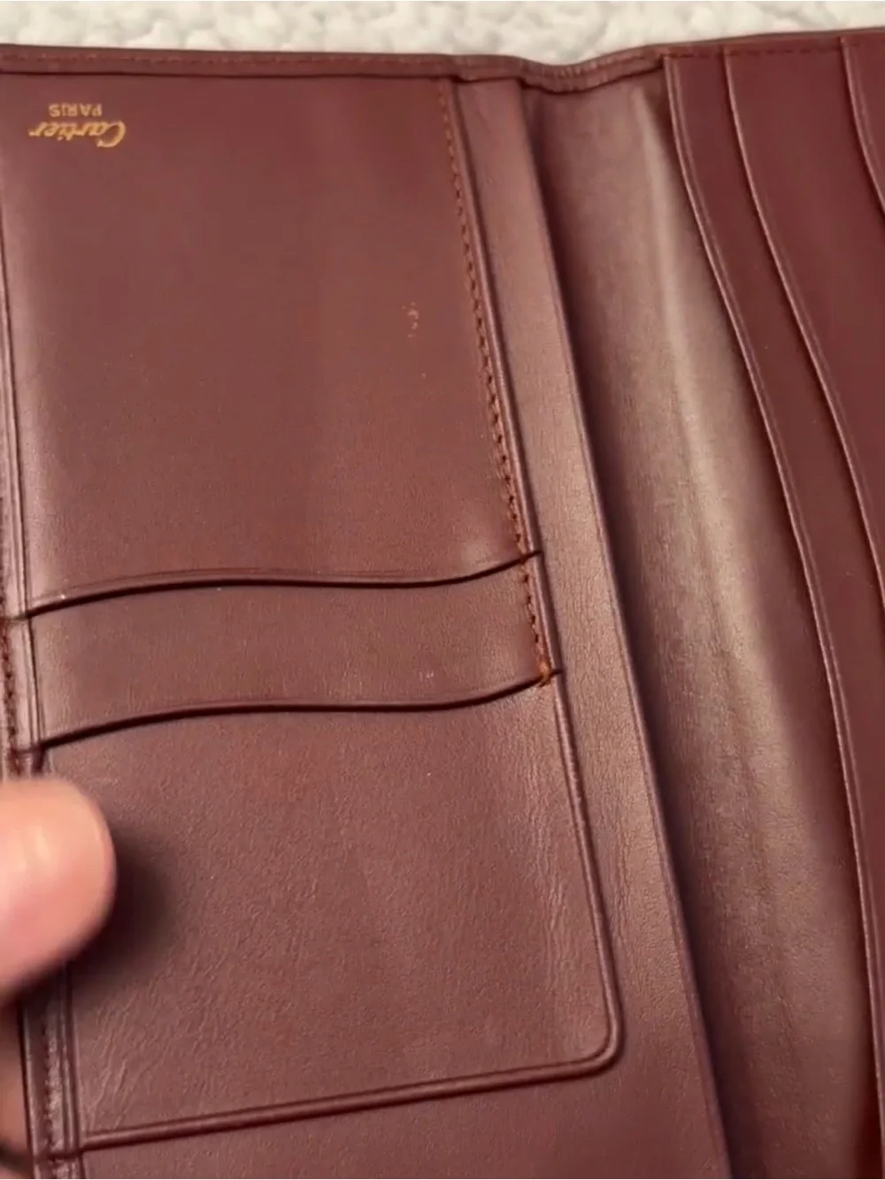 Cartier Paris Burgundy Leather Long Bifold Wallet & Checkbook Holder